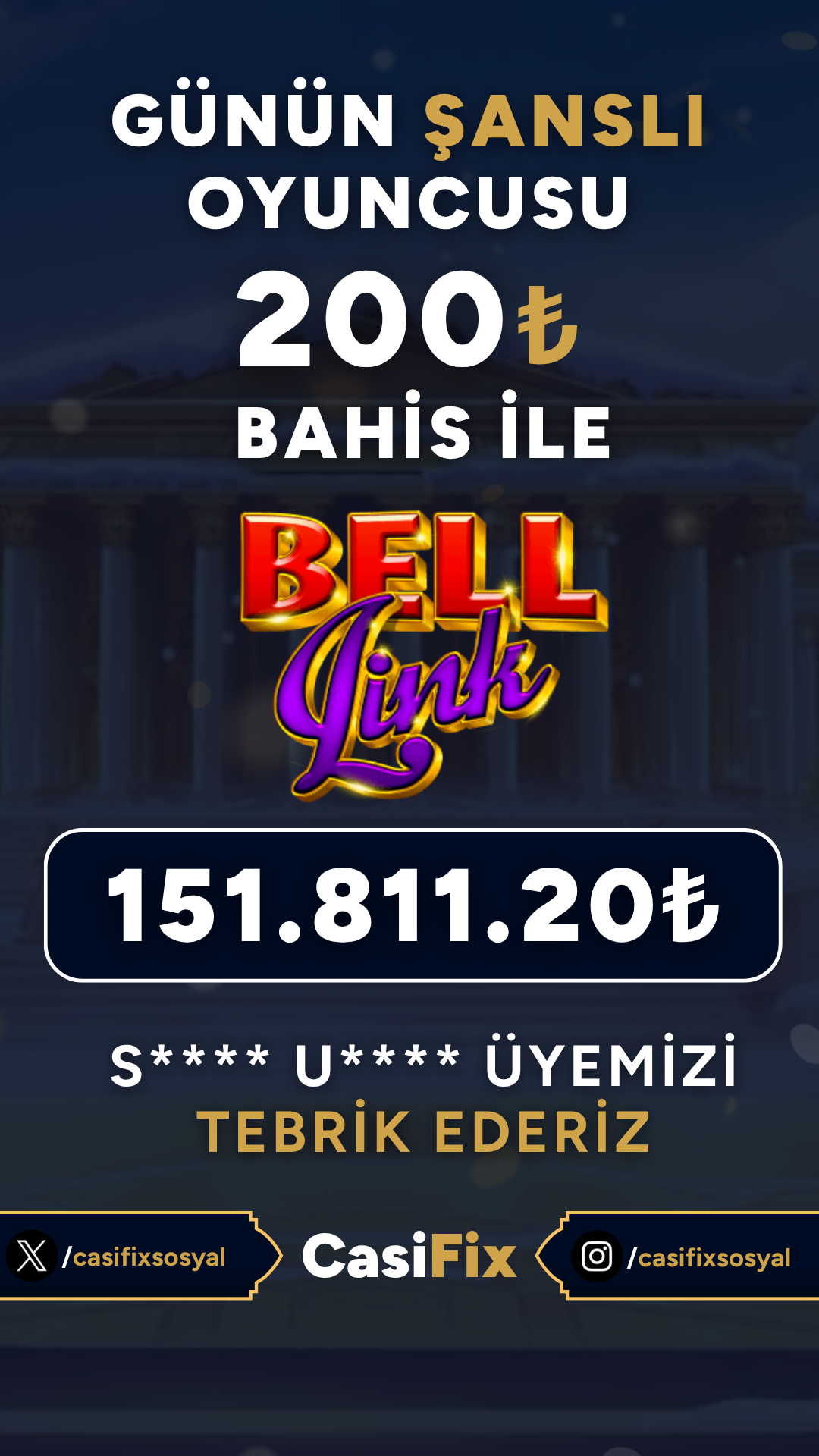 Casifix Günün Şanslı Oyuncusu
